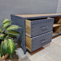 Metal Factory Industrial Indian Solid Wood TV Unit 55