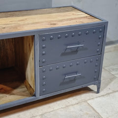 Metal Factory Industrial Indian Solid Wood TV Unit 55