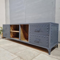 Metal Factory Industrial Indian Solid Wood TV Unit 55