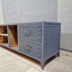 Metal Factory Industrial Indian Solid Wood TV Unit 55