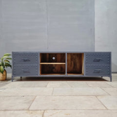 Metal Factory Industrial Indian Solid Wood TV Unit 55