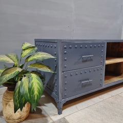 Metal Factory Industrial Indian Solid Wood TV Unit 55