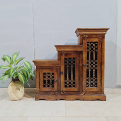 Takat Metal Jali Natural Indian 3 Tier CD Step Cabinet D107