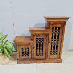 Takat Metal Jali Natural Indian 3 Tier CD Step Cabinet D107