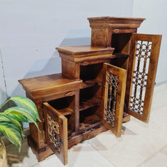 Takat Metal Jali Natural Indian 3 Tier CD Step Cabinet D107