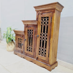 Takat Metal Jali Natural Indian 3 Tier CD Step Cabinet D107