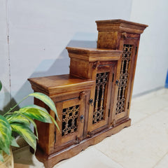 Takat Metal Jali Natural Indian 3 Tier CD Step Cabinet D107