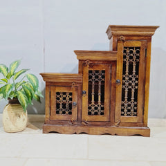 Takat Metal Jali Natural Indian 3 Tier CD Step Cabinet D107