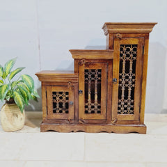 Takat Metal Jali Natural Indian 3 Tier CD Step Cabinet D107
