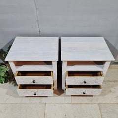 Indian Hand Carved Solid Wood White BedSide Table 92