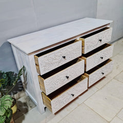 Indian Hand Carved Solid Wood Chest of Drawer Dresser D52