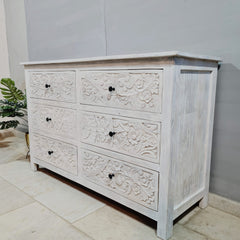 Indian Hand Carved Solid Wood Chest of Drawer Dresser D52