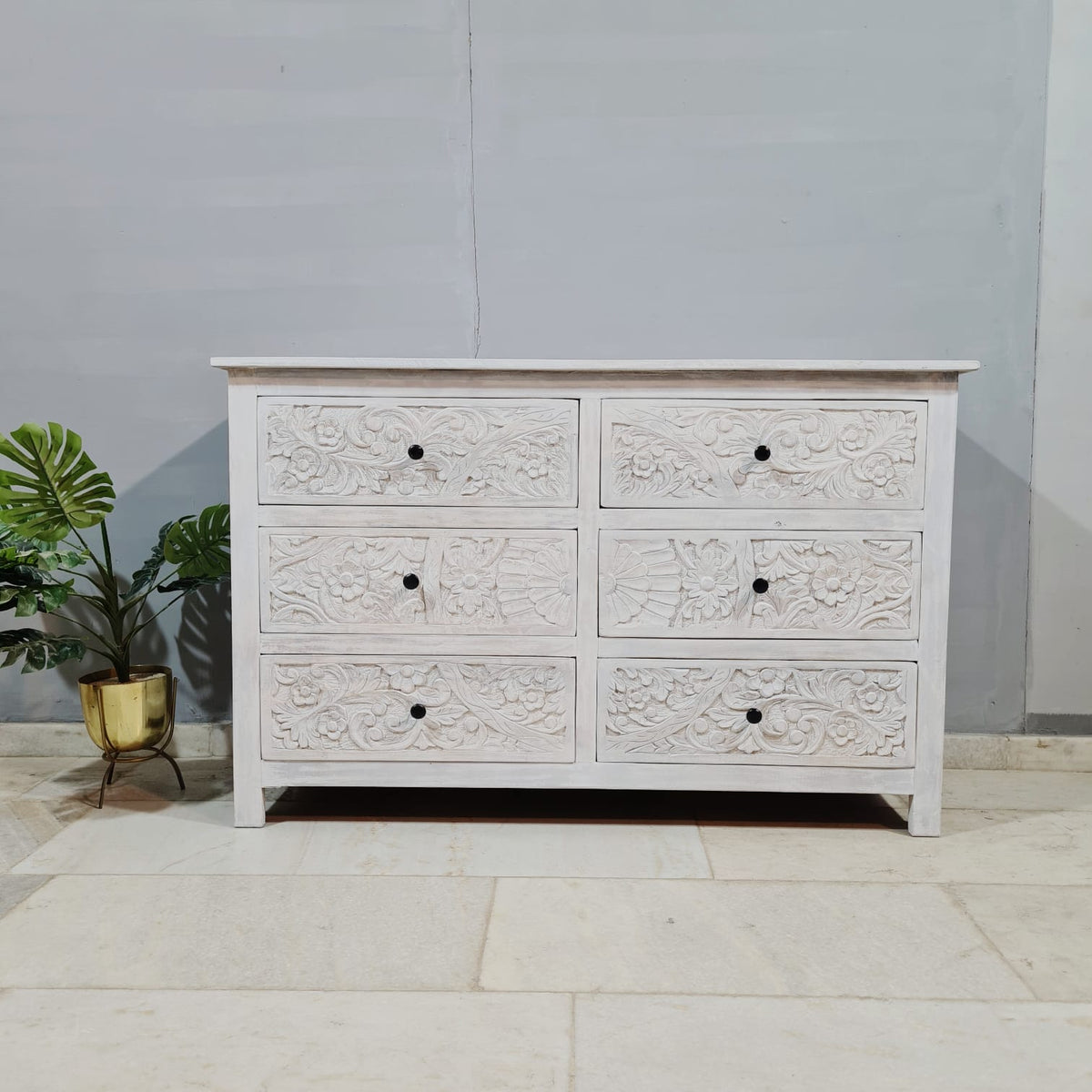 Indian Hand Carved Solid Wood Chest of Drawer Dresser D52