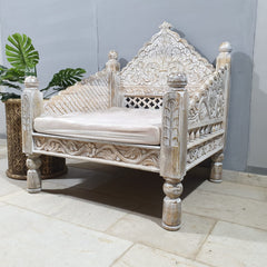 Mughal Garden Hand Carved Indian Single Chair Sofa D18
