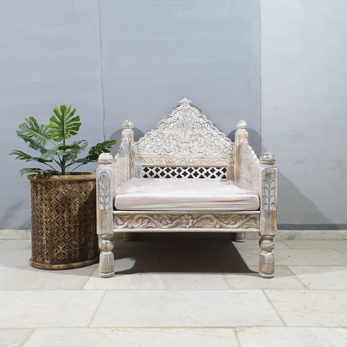 Mughal Garden Hand Carved Indian Single Chair Sofa D18