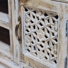 Hand Carved Solid Wood TV Unit Whitewash 56