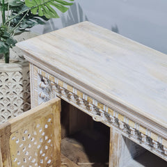 Hand Carved Solid Wood TV Unit Whitewash 56