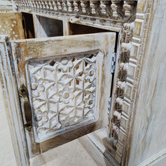 Hand Carved Solid Wood TV Unit Whitewash 56