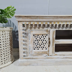 Hand Carved Solid Wood TV Unit Whitewash 56
