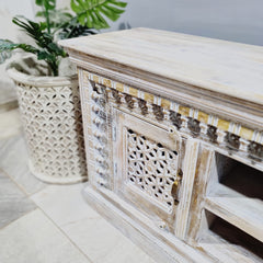 Hand Carved Solid Wood TV Unit Whitewash 56