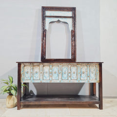 Handmade Carved Solid Hard Wood Old Door Console Table 165x45x90 Cm