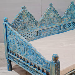Indian Wooden Handmade Carved Balinese Daybed Sofa Blue Wash D20