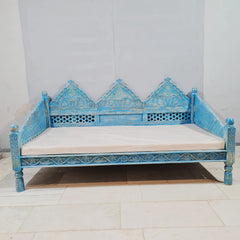 Indian Wooden Handmade Carved Balinese Daybed Sofa Blue Wash D20