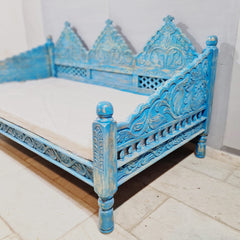 Indian Wooden Handmade Carved Balinese Daybed Sofa Blue Wash D20