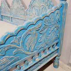 Indian Wooden Handmade Carved Balinese Daybed Sofa Blue Wash D20