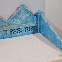 Indian Wooden Handmade Carved Balinese Daybed Sofa Blue Wash D20