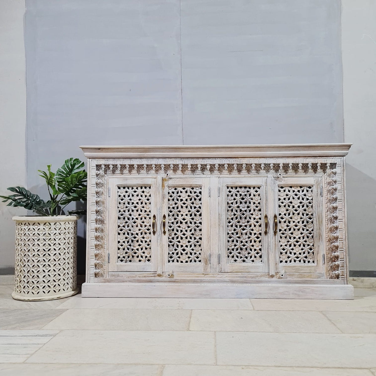 Indian Hand Carved Mango Wood Sideboard Buffet C46