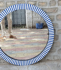 LOUISE Bone Inlay Mirror Frame Navy Blue and White Stripe Pattern