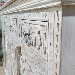 Carved Oasis Hand Carved Mango Wood Sideboard Distressed