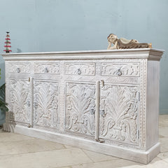 Carved Oasis Hand Carved Mango Wood Sideboard Distressed