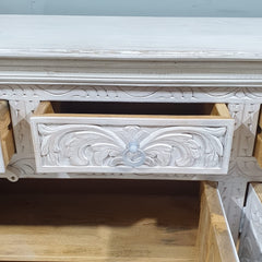 Carved Oasis Hand Carved Mango Wood Sideboard Distressed