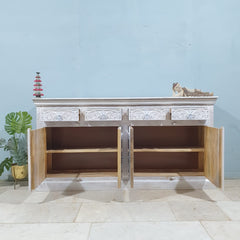 Carved Oasis Hand Carved Mango Wood Sideboard Distressed