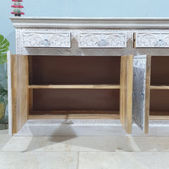 Carved Oasis Hand Carved Mango Wood Sideboard Distressed