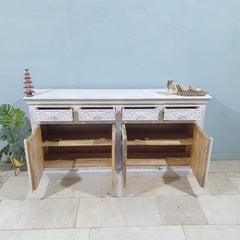 Carved Oasis Hand Carved Mango Wood Sideboard Distressed