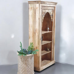 Indian Handmade Carved Solid Hard Wood Bookshelf Natural