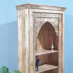 Indian Handmade Carved Solid Hard Wood Bookshelf Natural