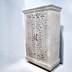 Handmade Indian Furniture Solid Hard Wood Carved 2 Doors Cabinet