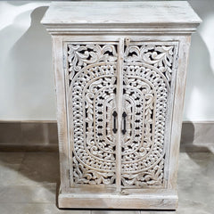 Handmade Indian Furniture Solid Hard Wood Carved 2 Doors Cabinet