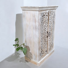 Handmade Indian Furniture Solid Hard Wood Carved 2 Doors Cabinet