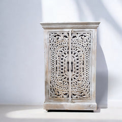 Handmade Indian Furniture Solid Hard Wood Carved 2 Doors Cabinet