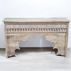 Handmade Indian Furniture Solid Hard Wood Carved Console Table 150x40x90Cm Brown