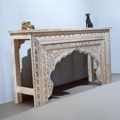 Indian Handmade Carved Wooden Mehrab Console Hall Table