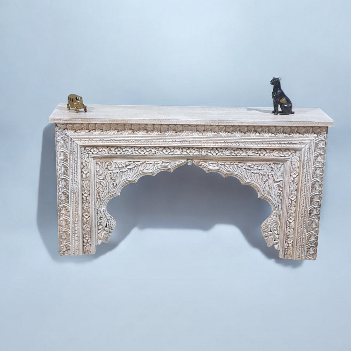 Indian Handmade Carved Wooden Mehrab Console Hall Table