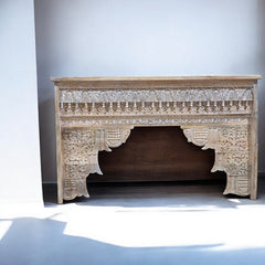 Handmade Indian Furniture Solid Hard Wood Carved Console Table 150x40x90Cm Brown