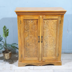 Thi Thu Indian Hand Carved Solid Wood Cabinet Honey Brown 90x40x110 cm