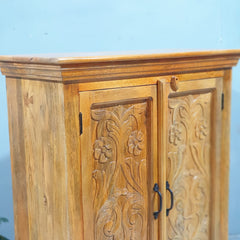 Thi Thu Indian Hand Carved Solid Wood Cabinet Honey Brown 90x40x110 cm